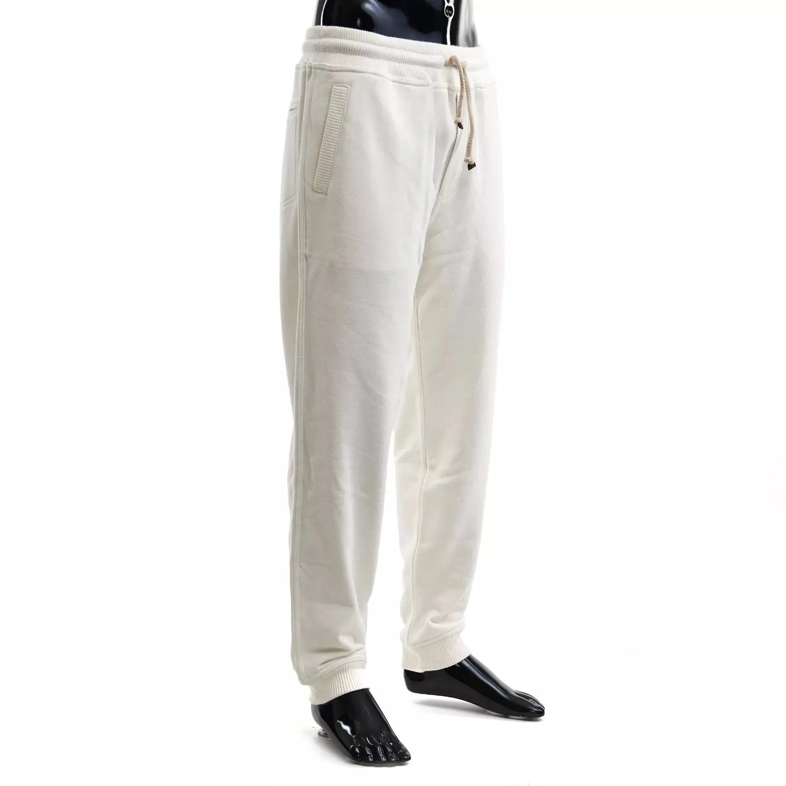 Brunello Cucinelli New Mens 100% White Cotton Joggers