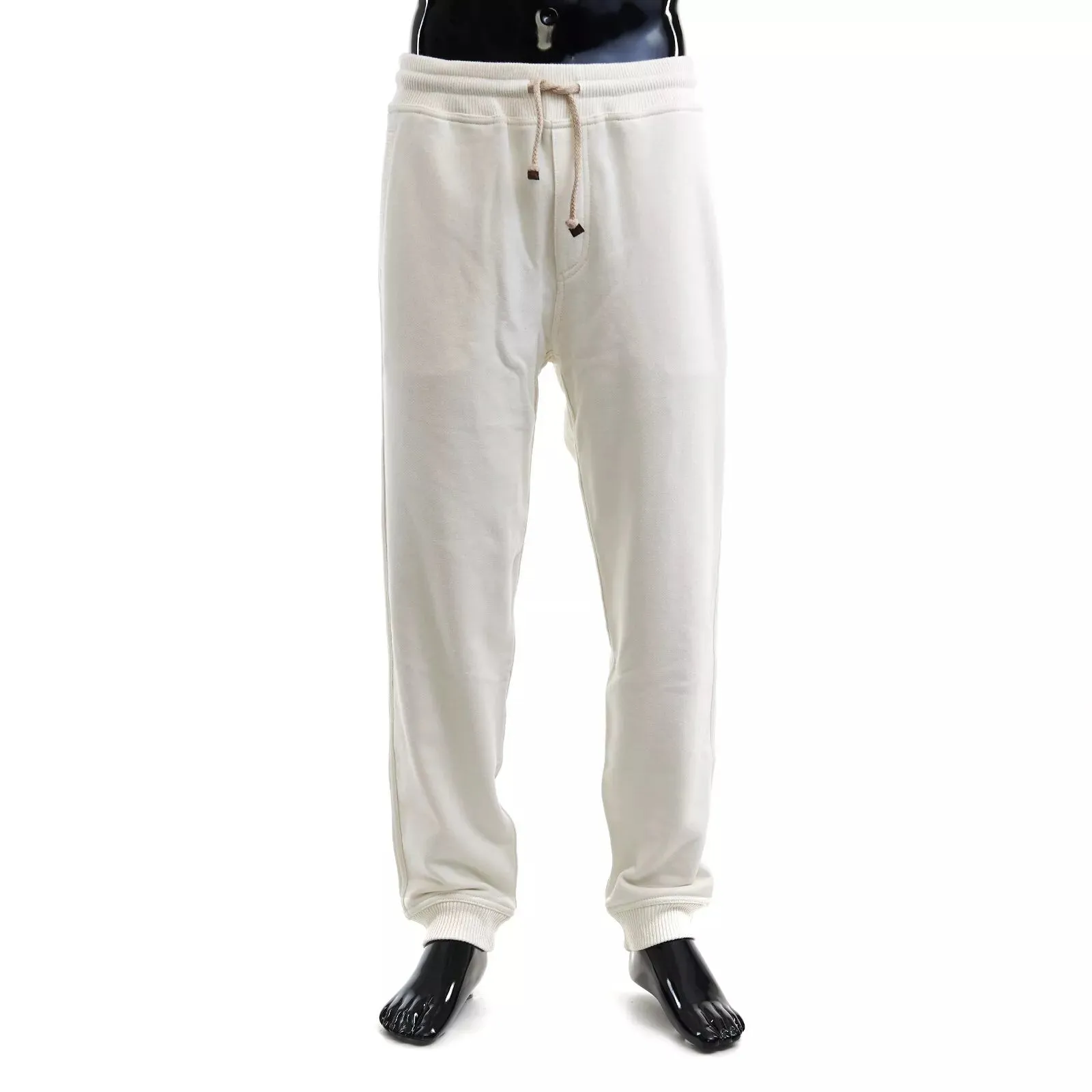 Brunello Cucinelli New Mens 100% White Cotton Joggers