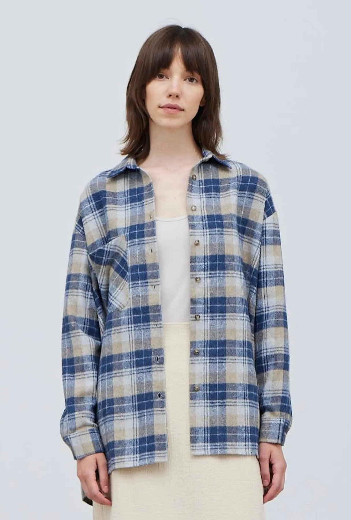 Brushed Flannel Plaid Oversized Shirt