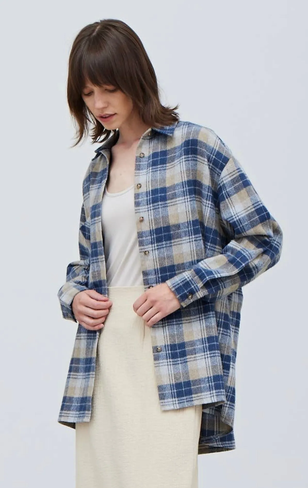 Brushed Flannel Plaid Oversized Shirt