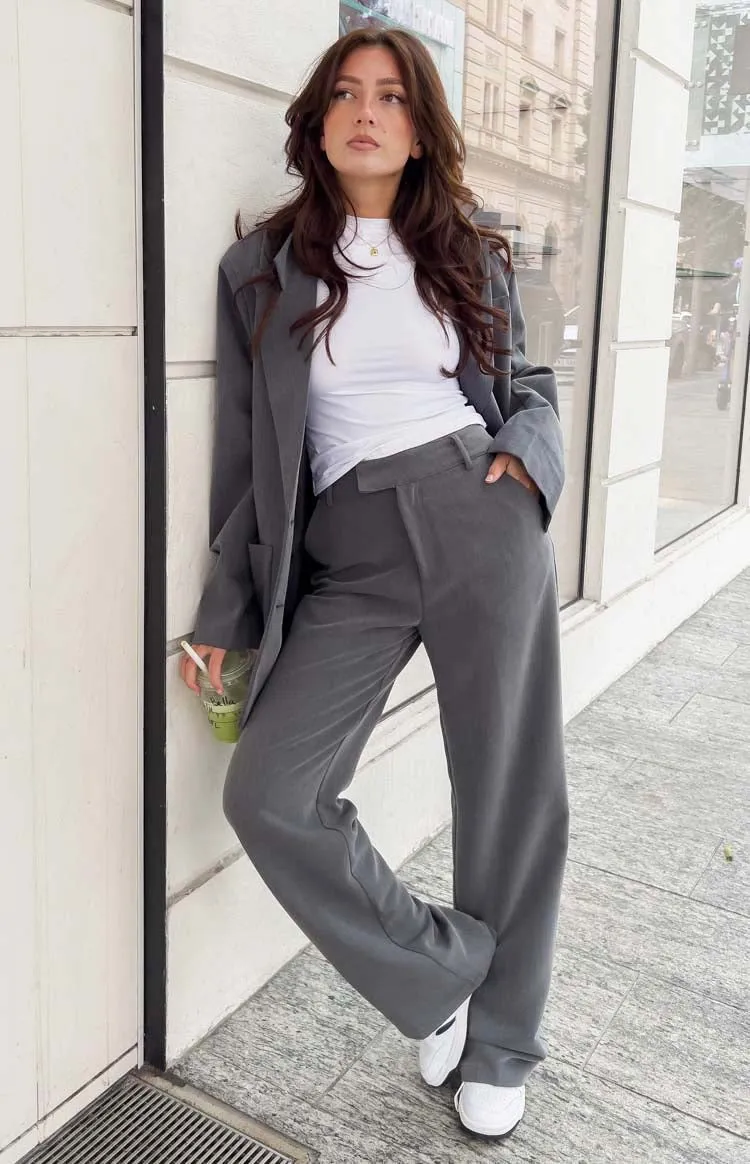 Cabo Grey Straight Leg High Waisted Tailored Pant