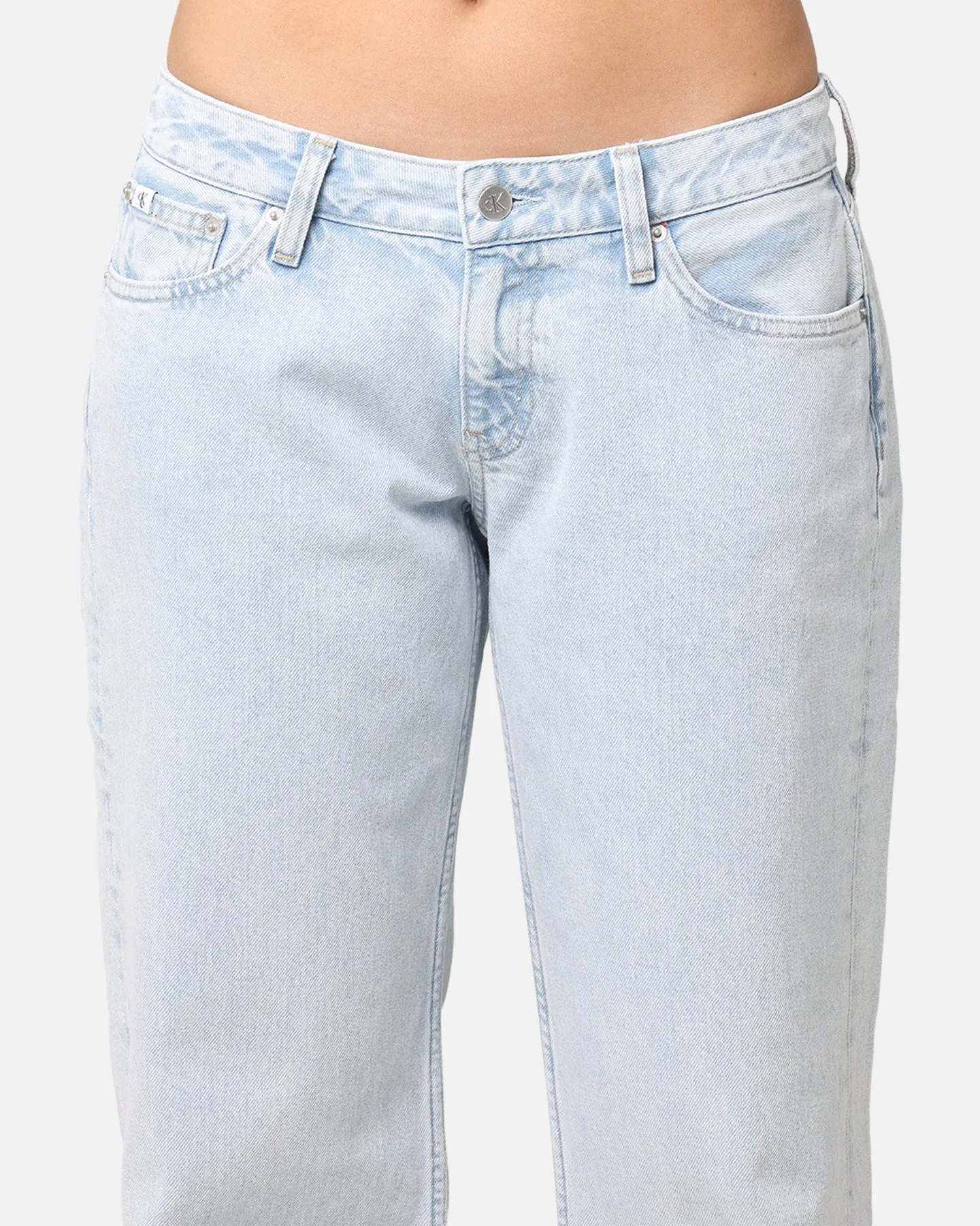 Calvin Klein Women's Extreme Low Rise Baggy Jeans Denim Light Blue