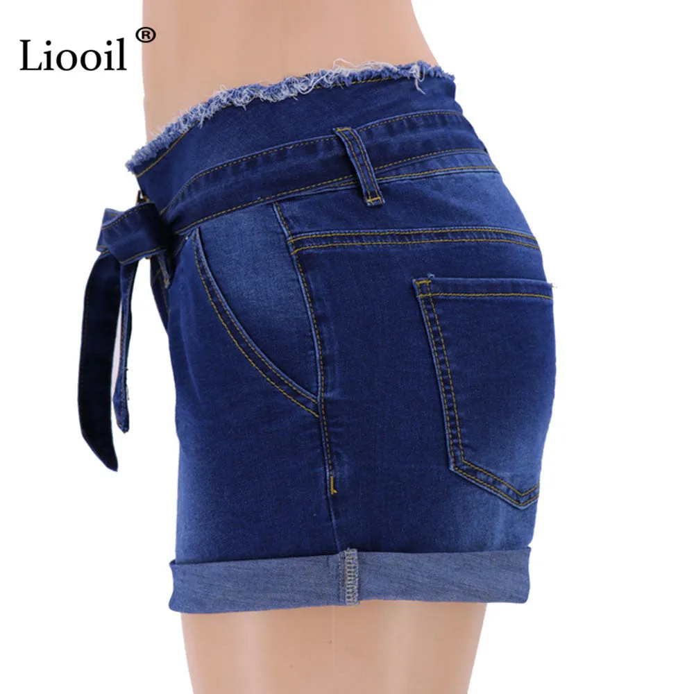 Casual Blue Denim High Waist Shorts Streetwear Cotton Lace-Up Sexy Slim Rave Jean Shorts With Pockets