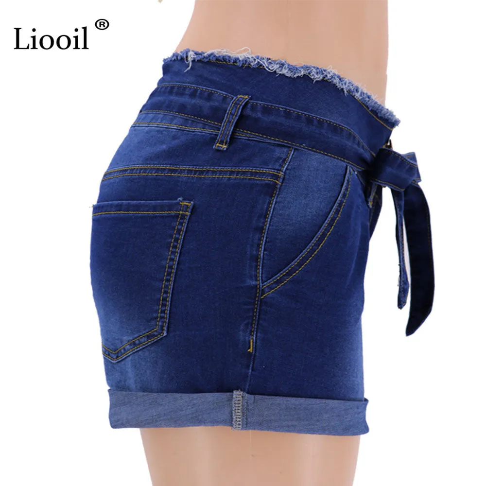 Casual Blue Denim High Waist Shorts Streetwear Cotton Lace-Up Sexy Slim Rave Jean Shorts With Pockets