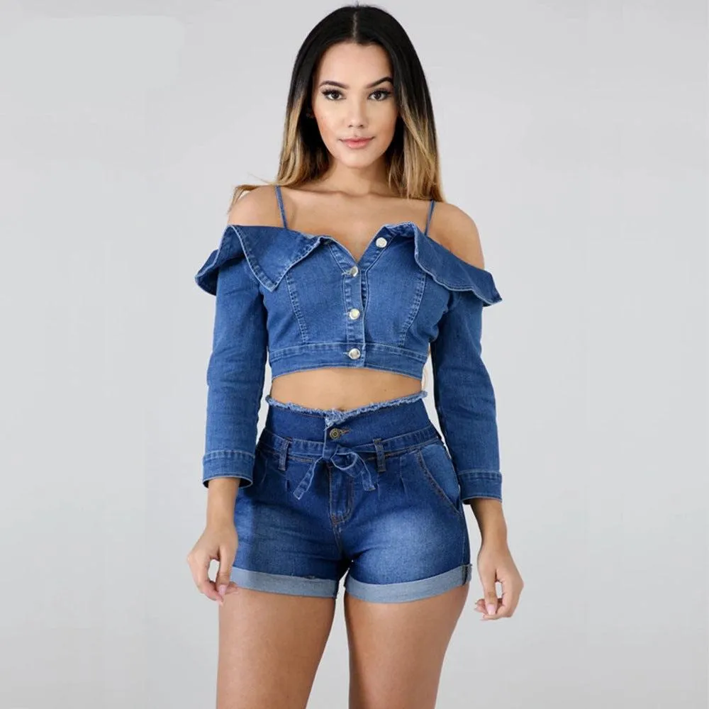 Casual Blue Denim High Waist Shorts Streetwear Cotton Lace-Up Sexy Slim Rave Jean Shorts With Pockets