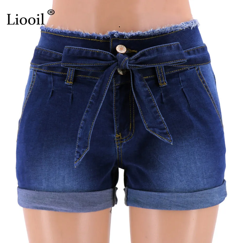 Casual Blue Denim High Waist Shorts Streetwear Cotton Lace-Up Sexy Slim Rave Jean Shorts With Pockets