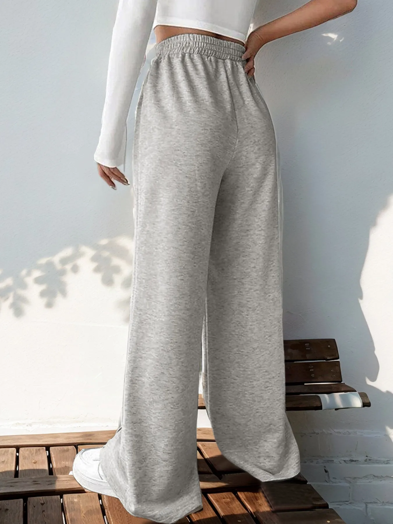 Casual Elastic V-shaped High-waisted Splicing Wide-leg Pants