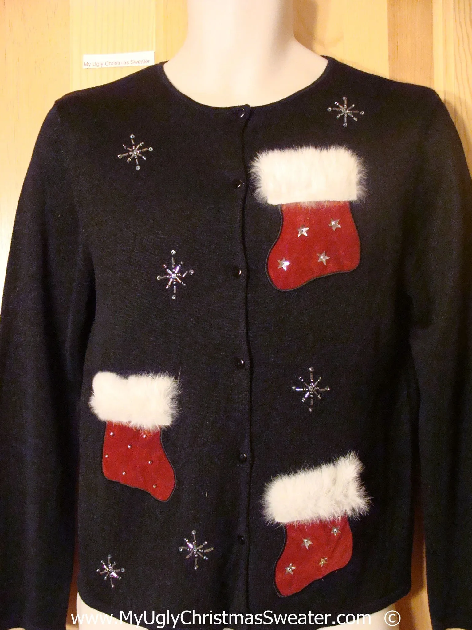 Cheesy Christmas Sweater with Furry Festive Stockings