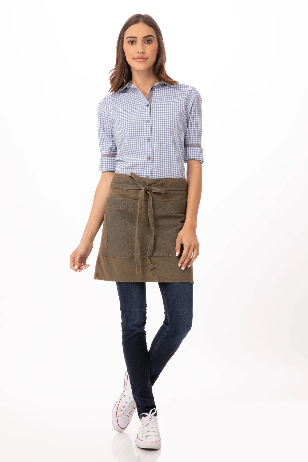 Chef Works Uptown Half Bistro Apron- Blue Taupe