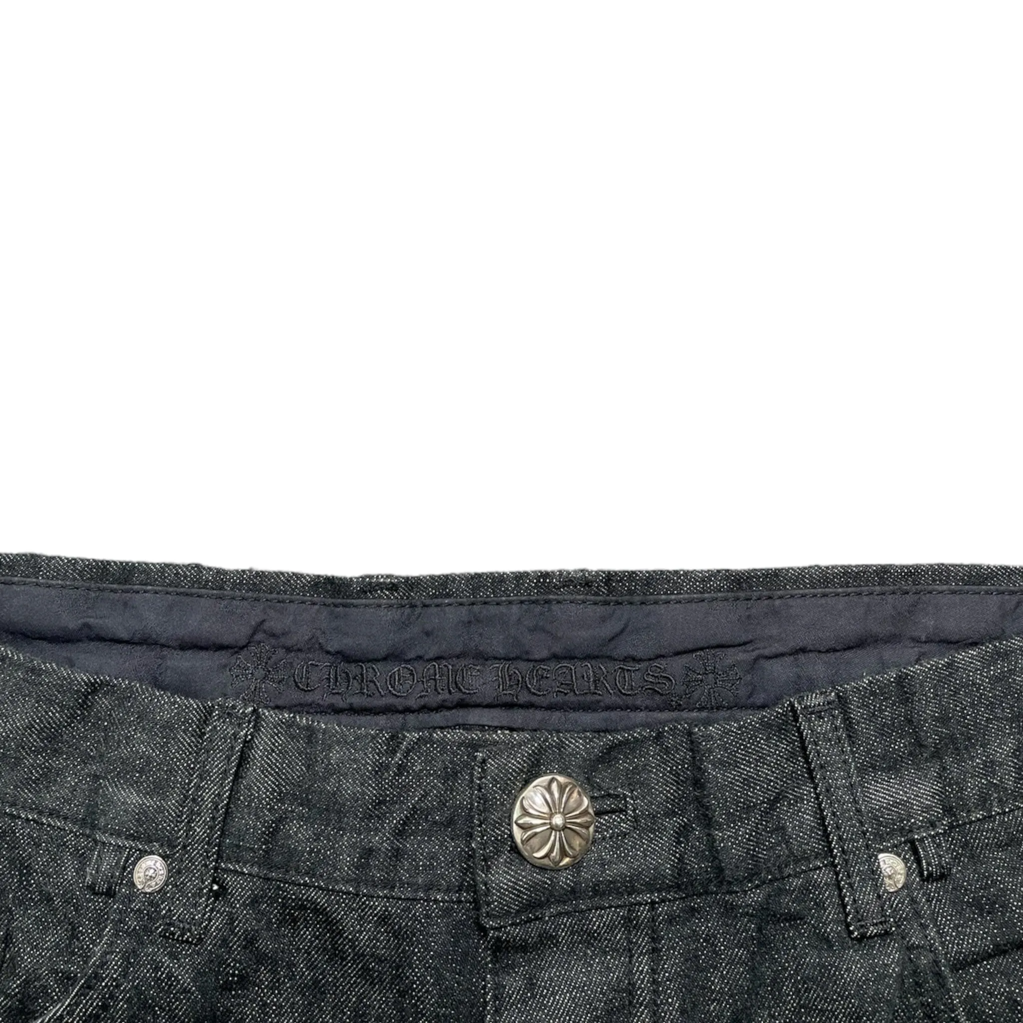 Chrome Hearts Le Fleur Knee Star Patch Jeans Washed Raw Denim