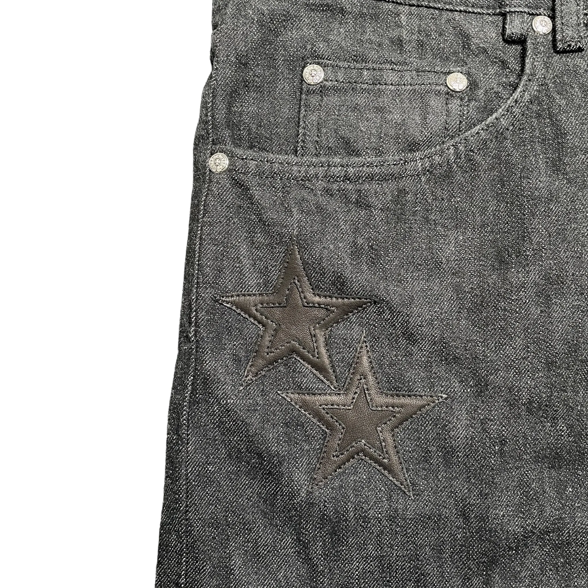 Chrome Hearts Le Fleur Knee Star Patch Jeans Washed Raw Denim