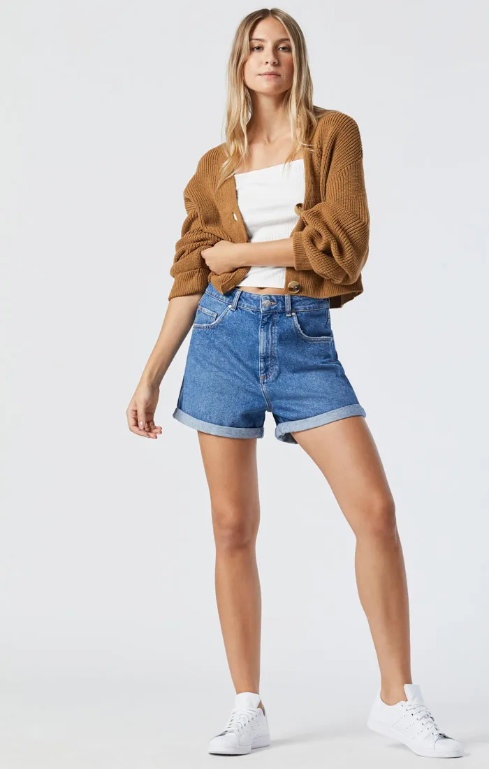 CLARA BOYFRIEND SHORTS IN MID BLUE RECYCLED BLUE