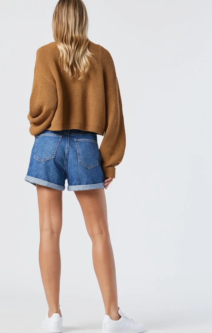 CLARA BOYFRIEND SHORTS IN MID BLUE RECYCLED BLUE