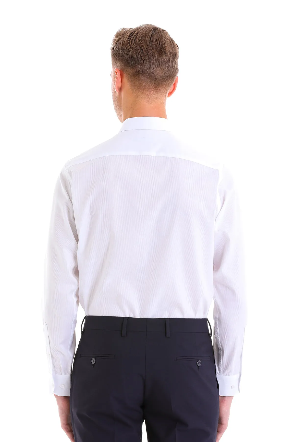 Classic Fit Long Sleeve Patterned Cotton Dress Shirt, White D.