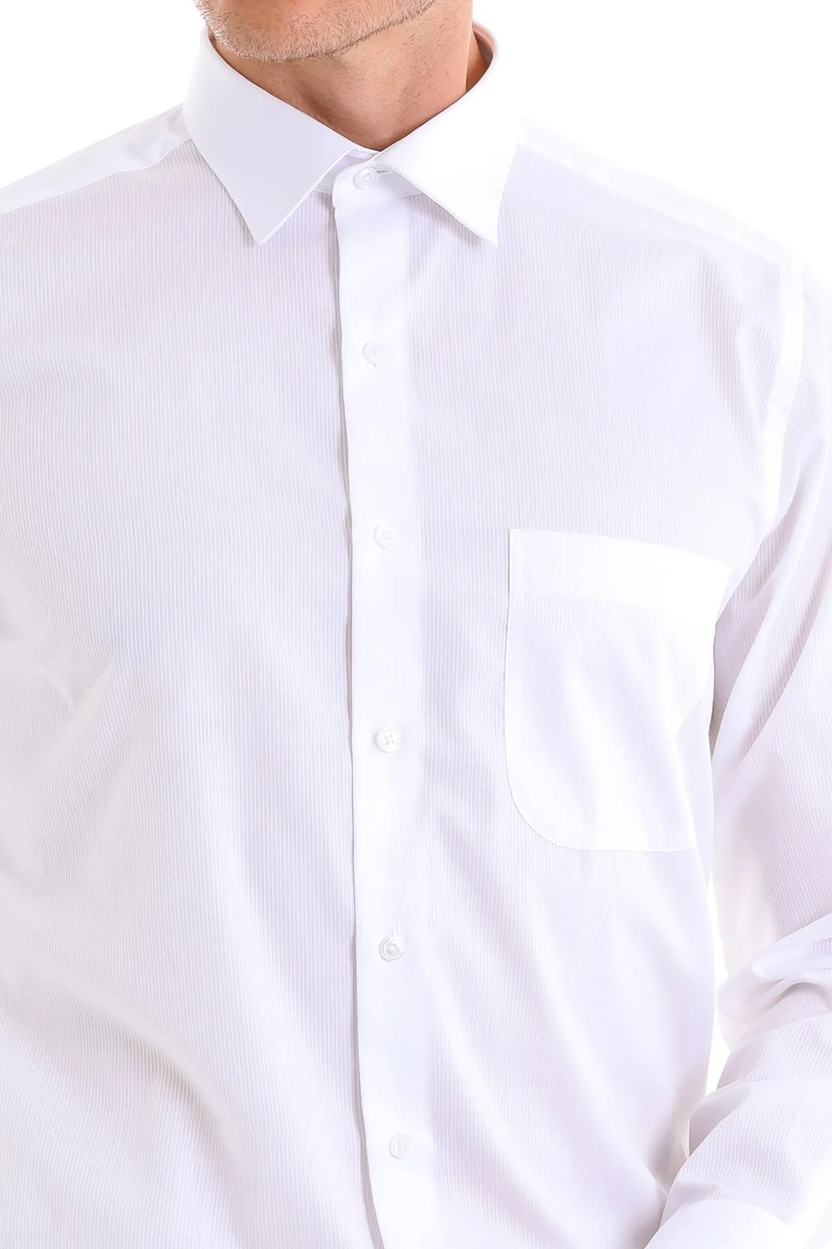 Classic Fit Long Sleeve Patterned Cotton Dress Shirt, White D.