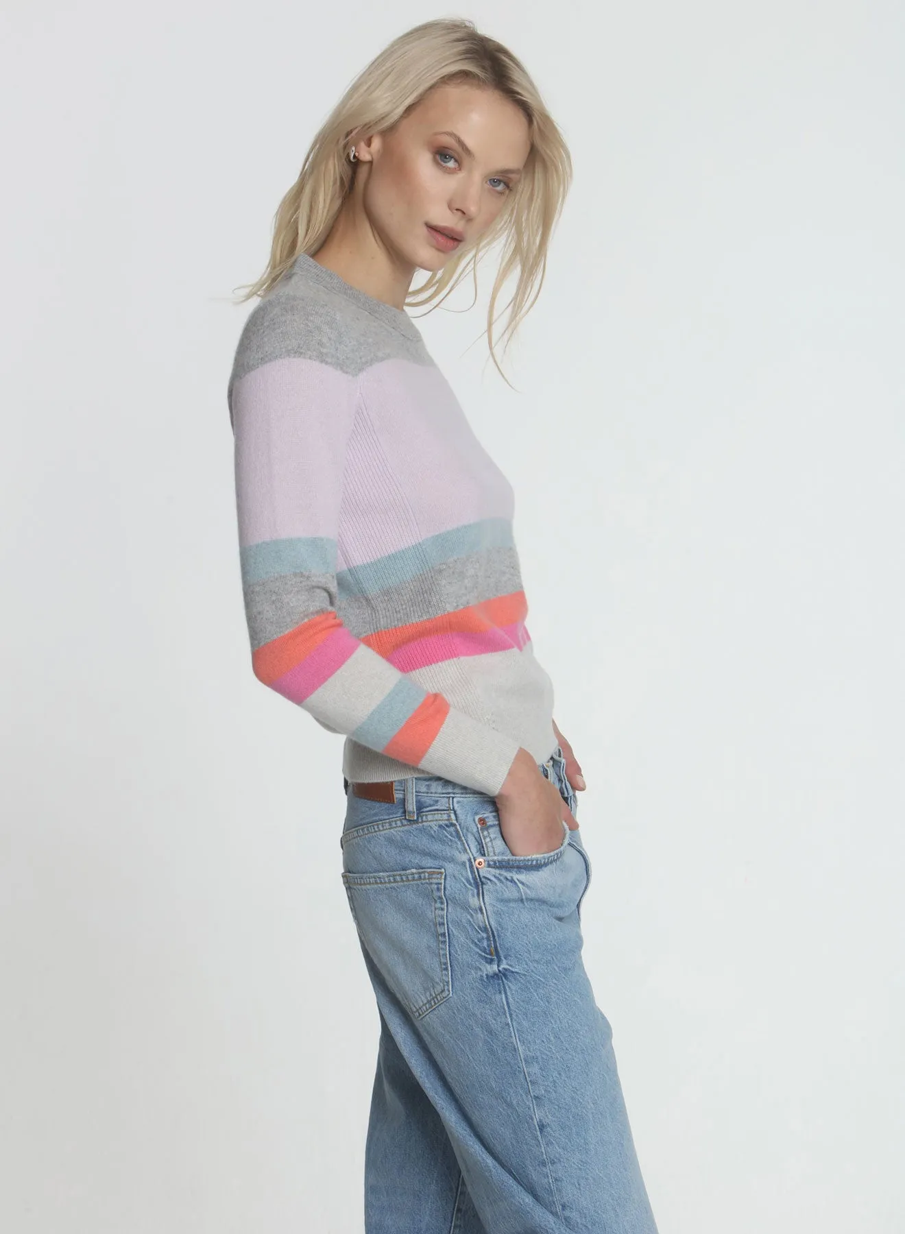 Colby Button Neck - Fog/pink