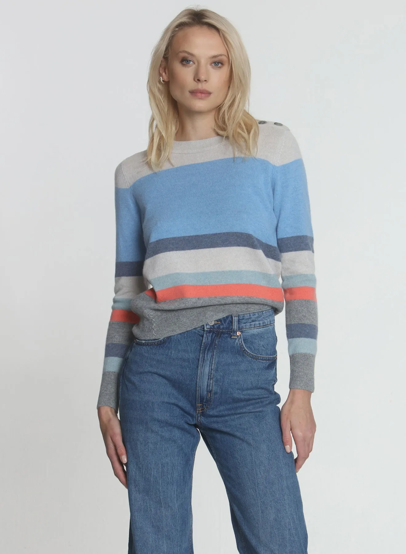 Colby Button Neck - Stone/blue