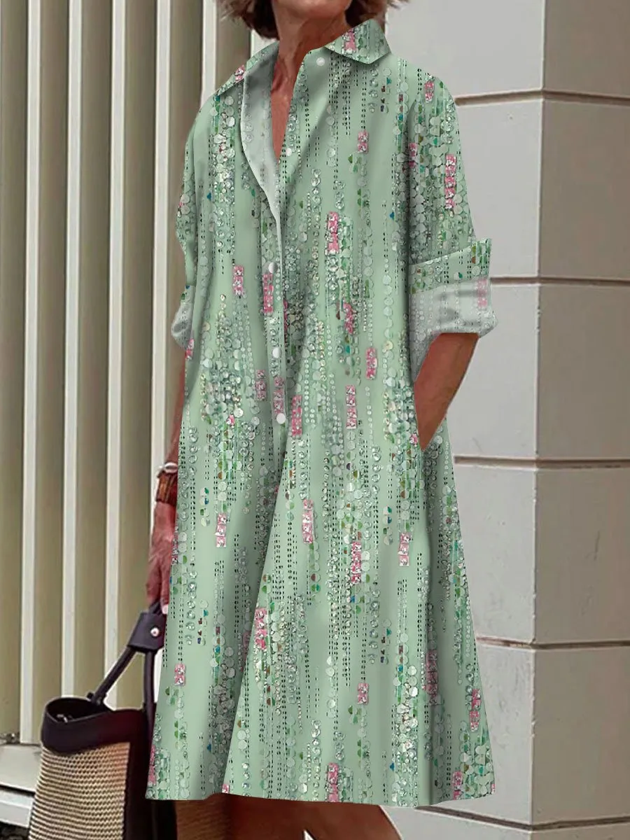 Colorful Sequin Print Casual Loose Long-Sleeved Shirt Dress