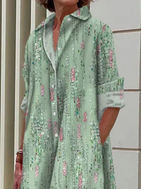 Colorful Sequin Print Casual Loose Long-Sleeved Shirt Dress