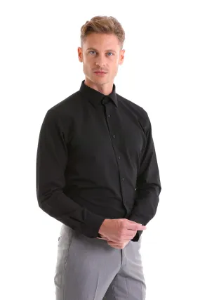 Comfort Fit Long Sleeve Patterned Cotton Blend Dress Shirt, Black D.