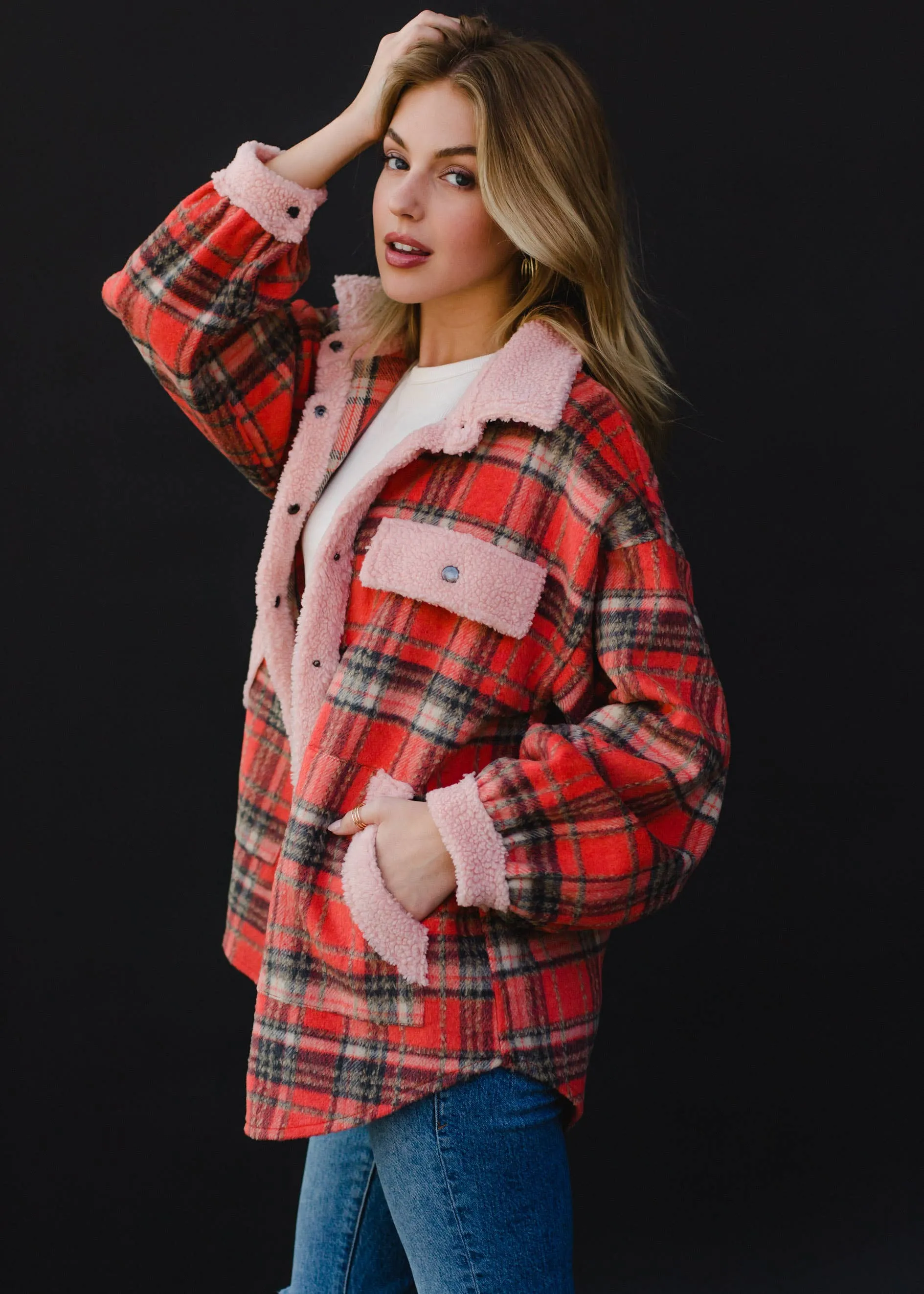 Coral, Tan & Pink Plaid Jacket