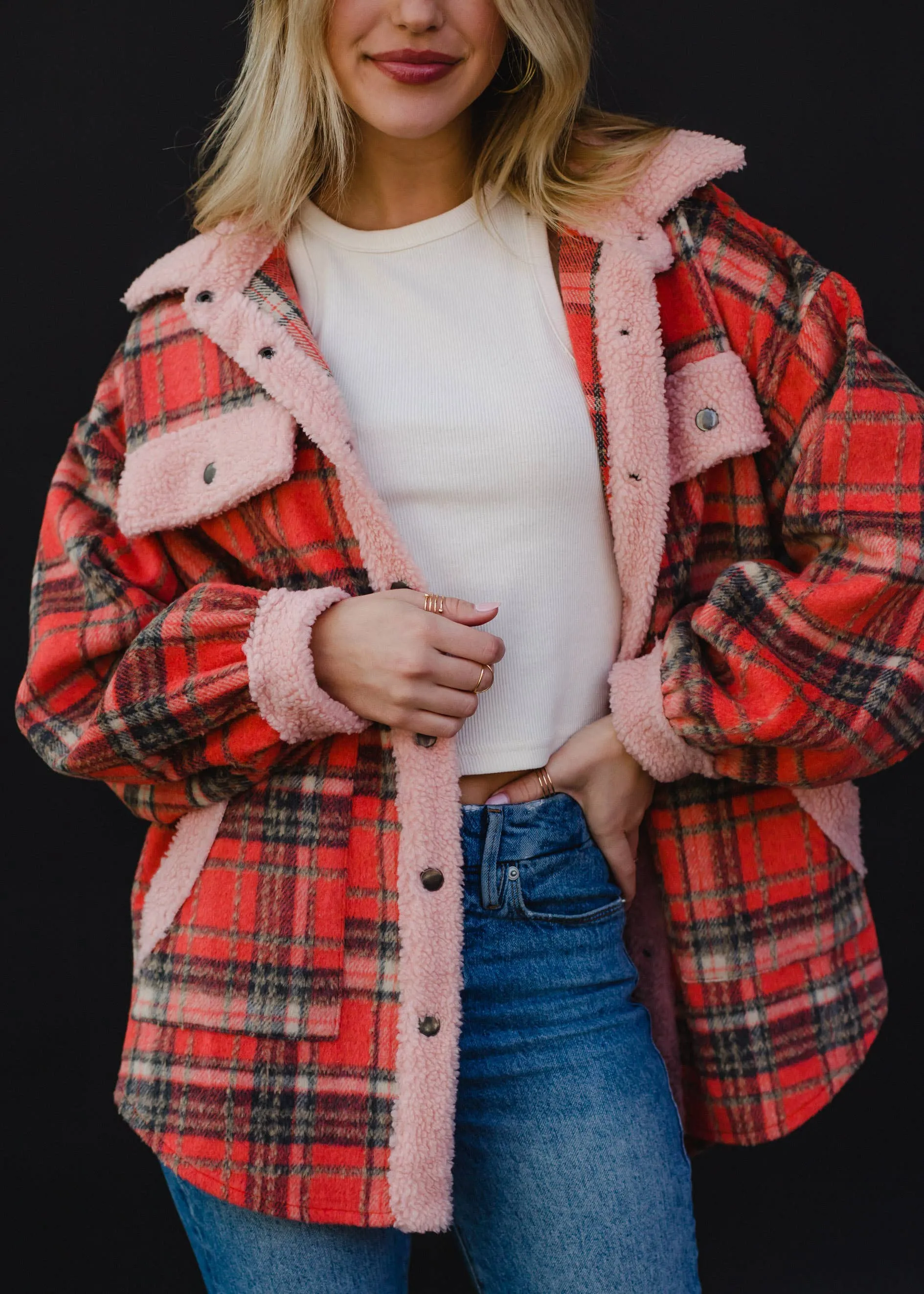 Coral, Tan & Pink Plaid Jacket