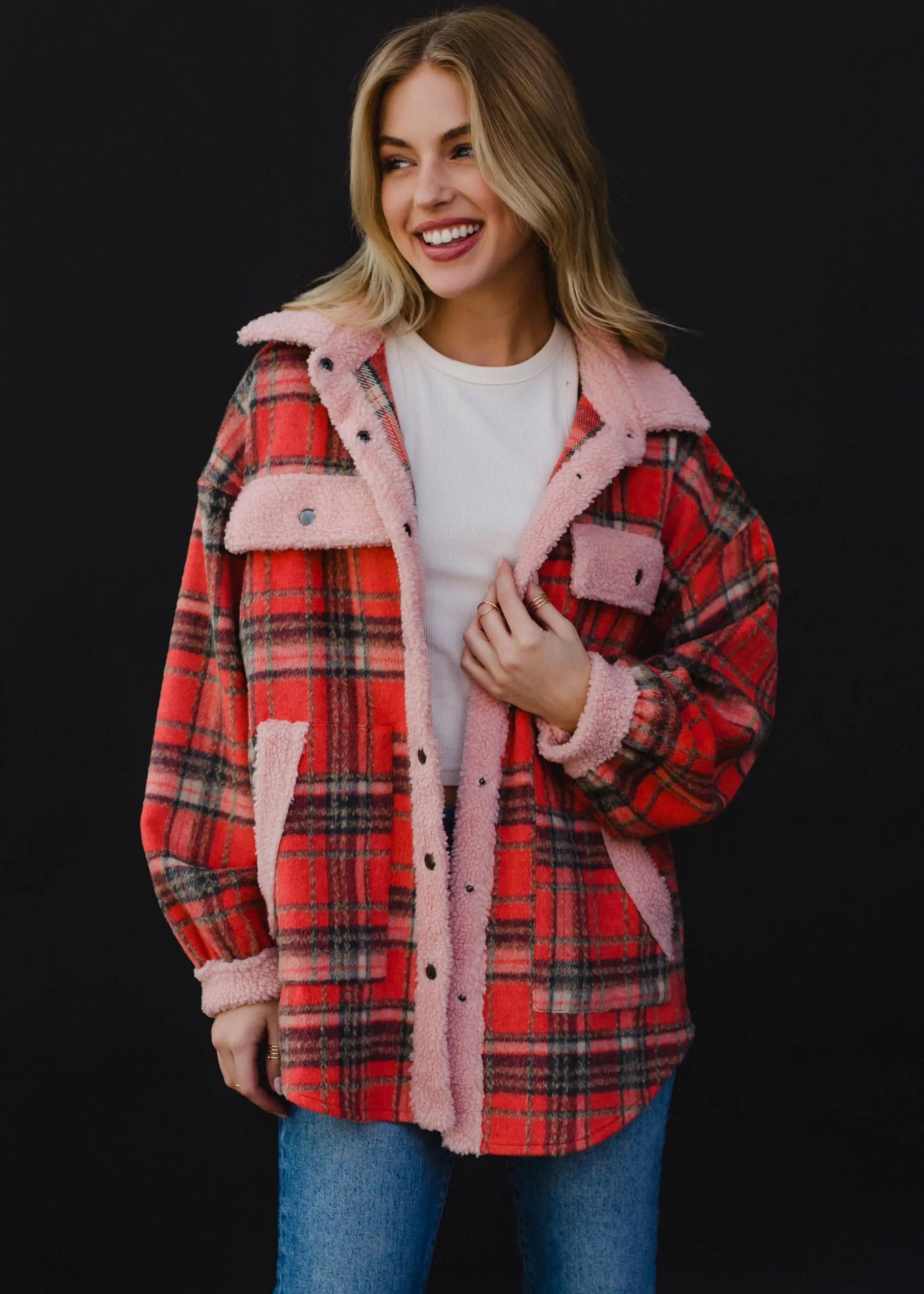 Coral, Tan & Pink Plaid Jacket