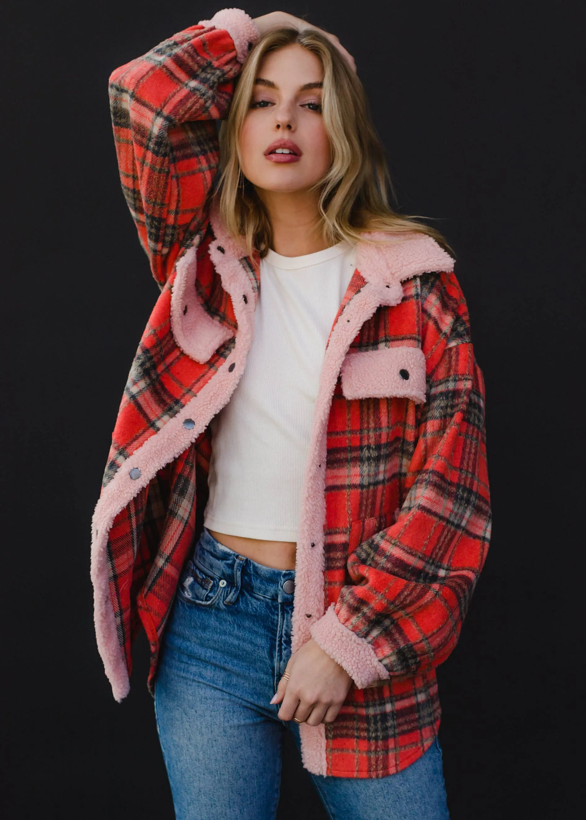 Coral, Tan & Pink Plaid Jacket