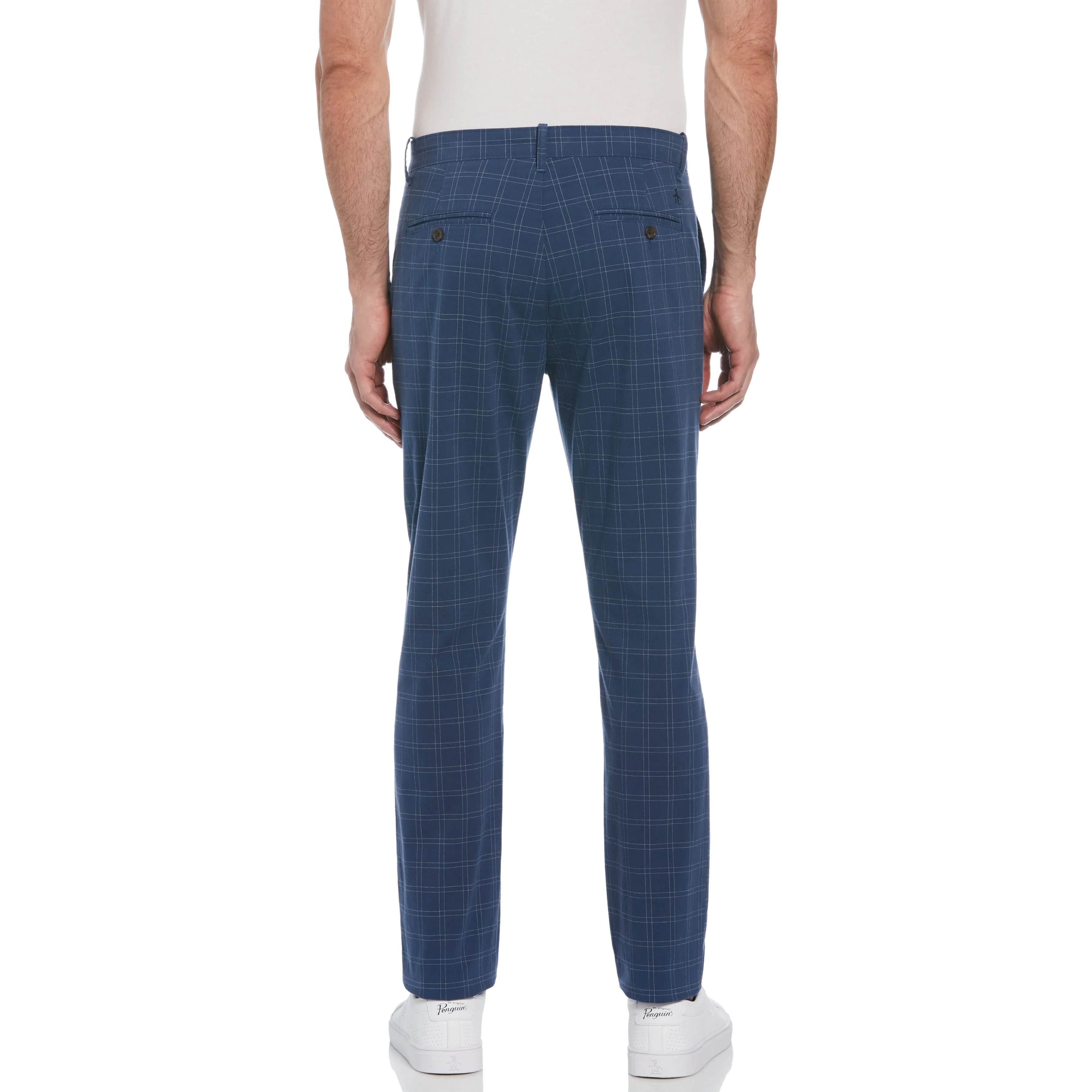 Cotton Blend Check Pattern Slim Fit Chino