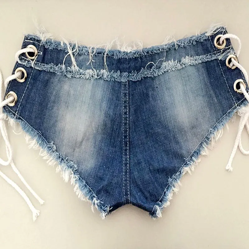 Cotton Lace-up Skinny Super Short Denim Shorts