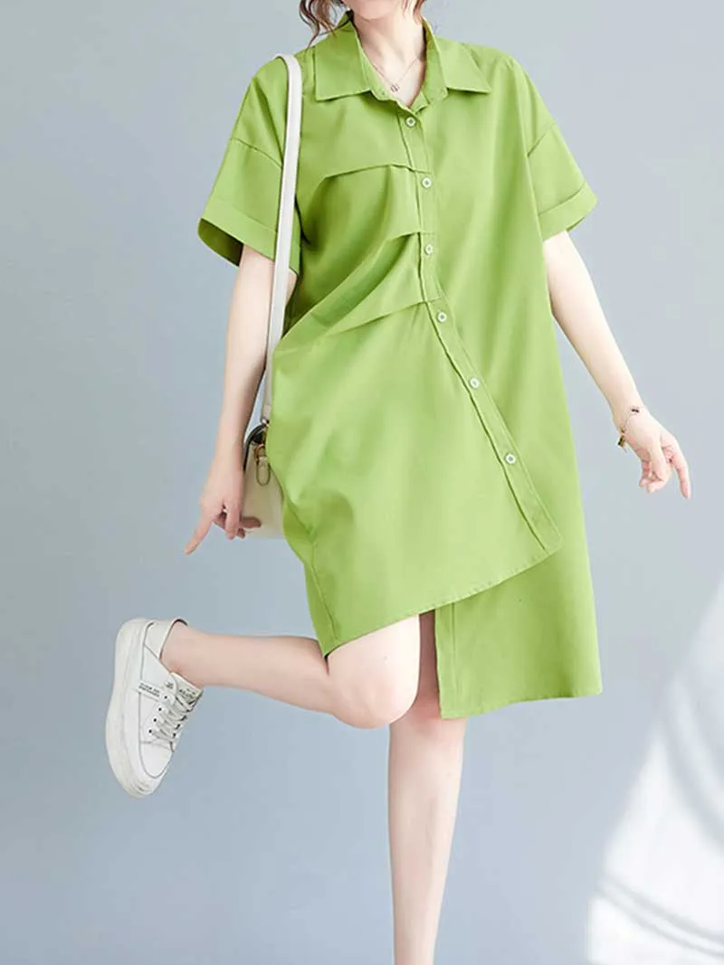 Cotton Short Sleeves Shirt Dress