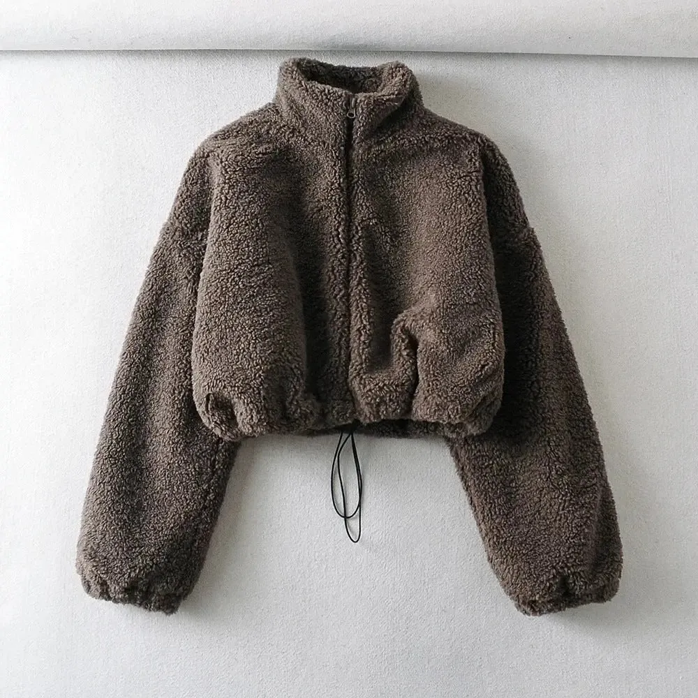 Cozy Chic Teddy Fleece Crop Jacket