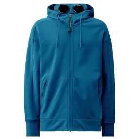 C.P. Company Diagonal Raised Fleece Zip-Up Goggle Hoodie in Ink Blue