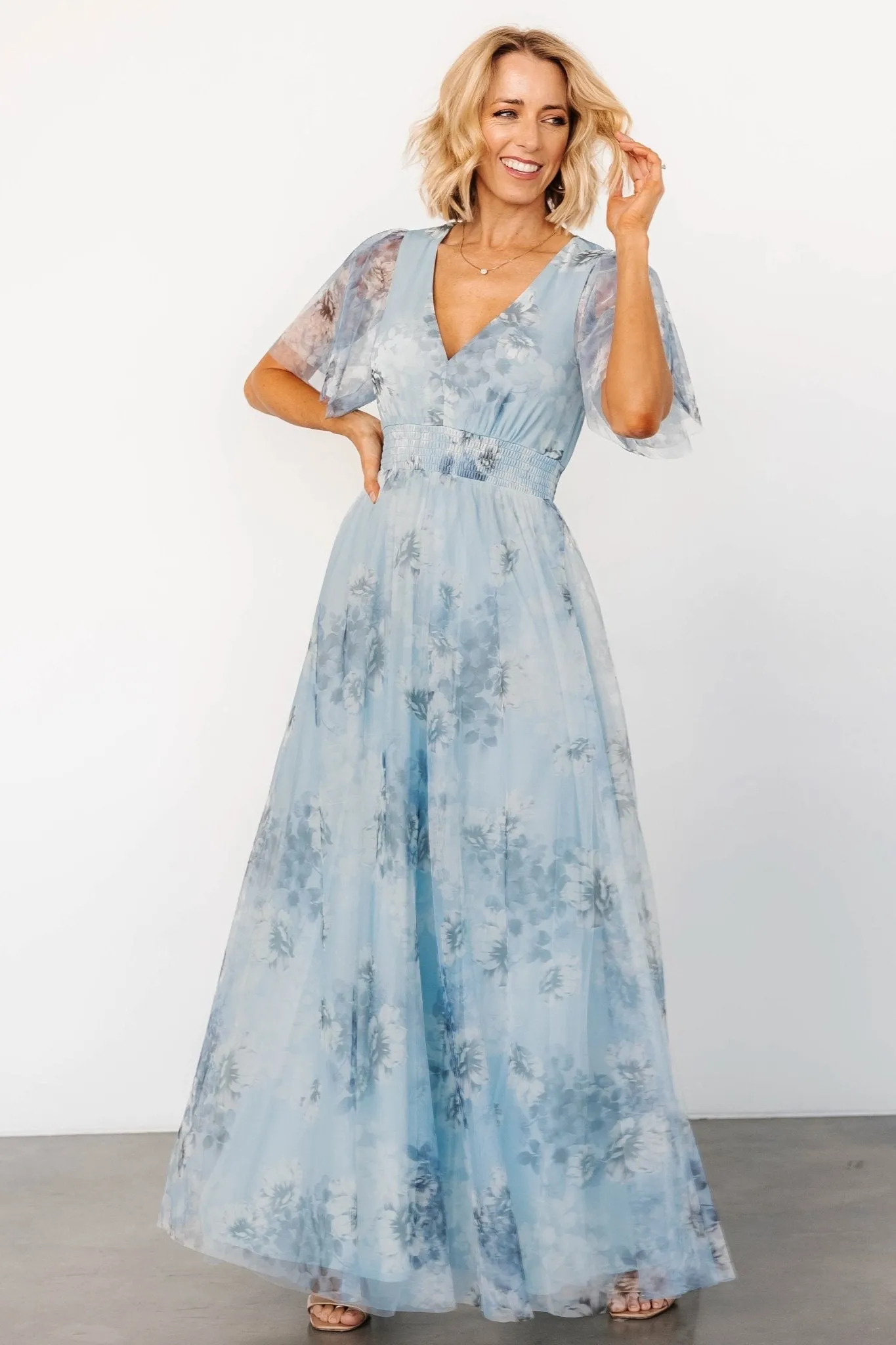 Cressida Tulle Maxi Dress | Blue   Off White Floral