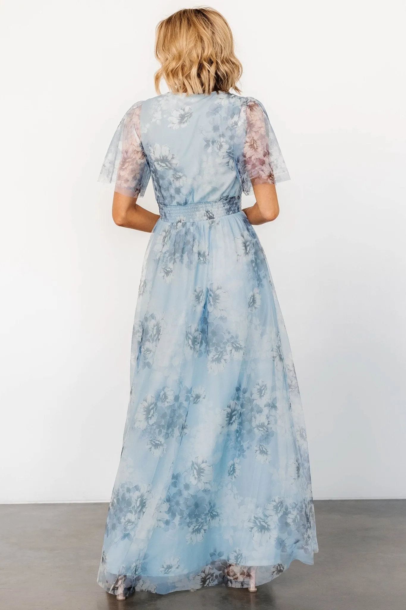 Cressida Tulle Maxi Dress | Blue   Off White Floral