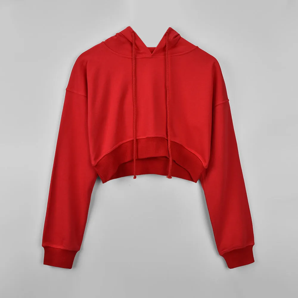 Crop Top Puffy Sleeve Pullover Hoodie Various Colors Sweater Sweatshirt