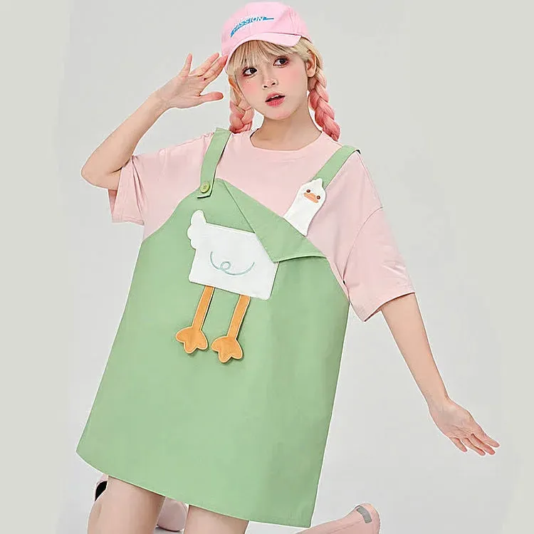 Cute and Quirky: Cartoon Duck Embroidery T-Shirt Dress