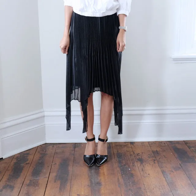 Daniela Knife Pleat Black Double Skirt