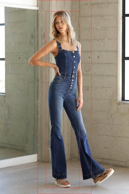 Dark Blue Front Buttons Jumpsuit Flare