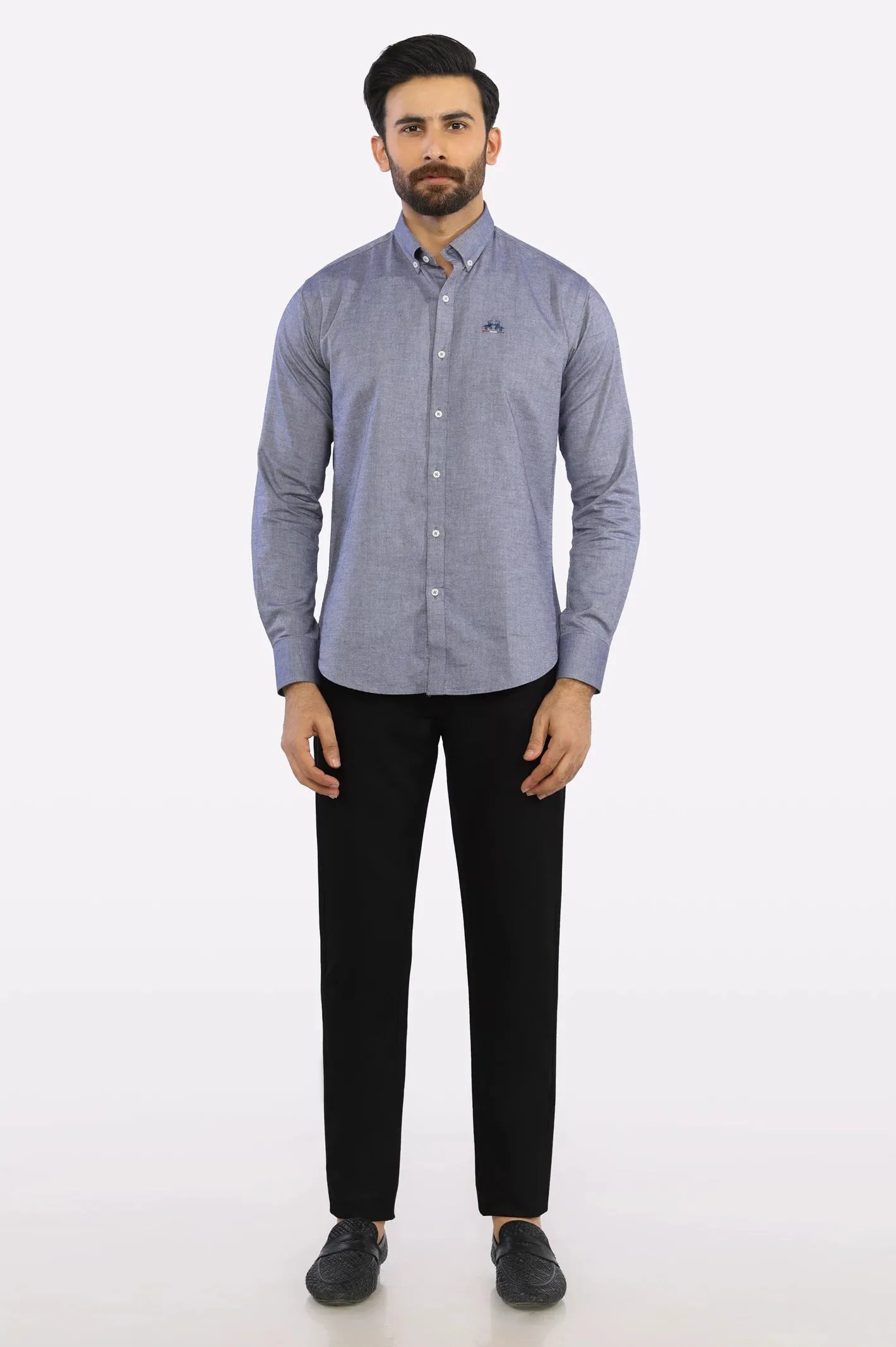 Dark Blue Textured Casual Shirt