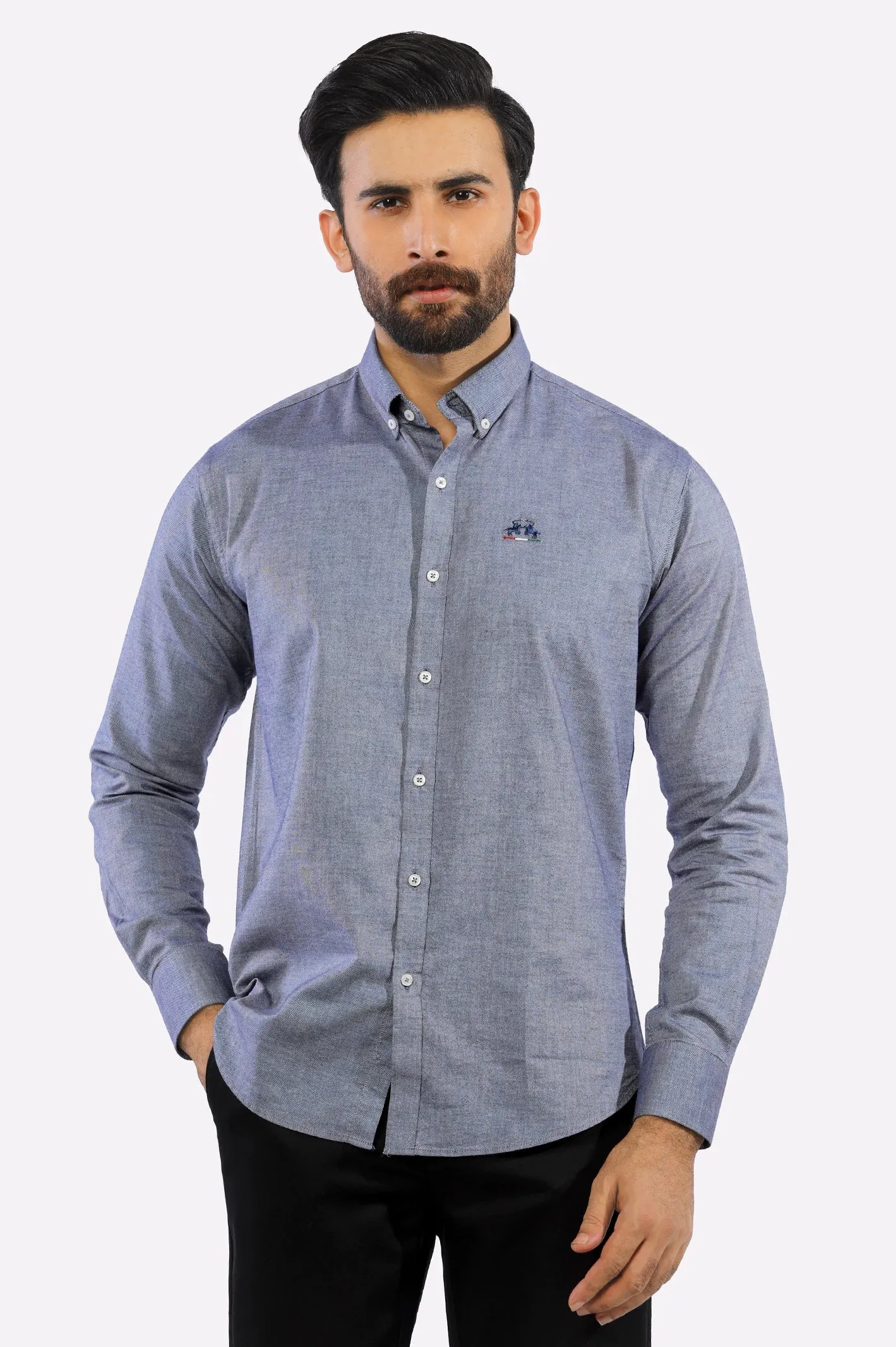 Dark Blue Textured Casual Shirt