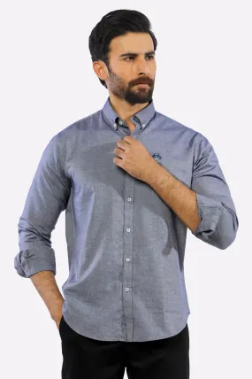 Dark Blue Textured Casual Shirt