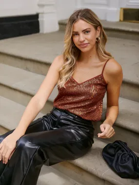 Daya Sequin V Neck Top / Rust