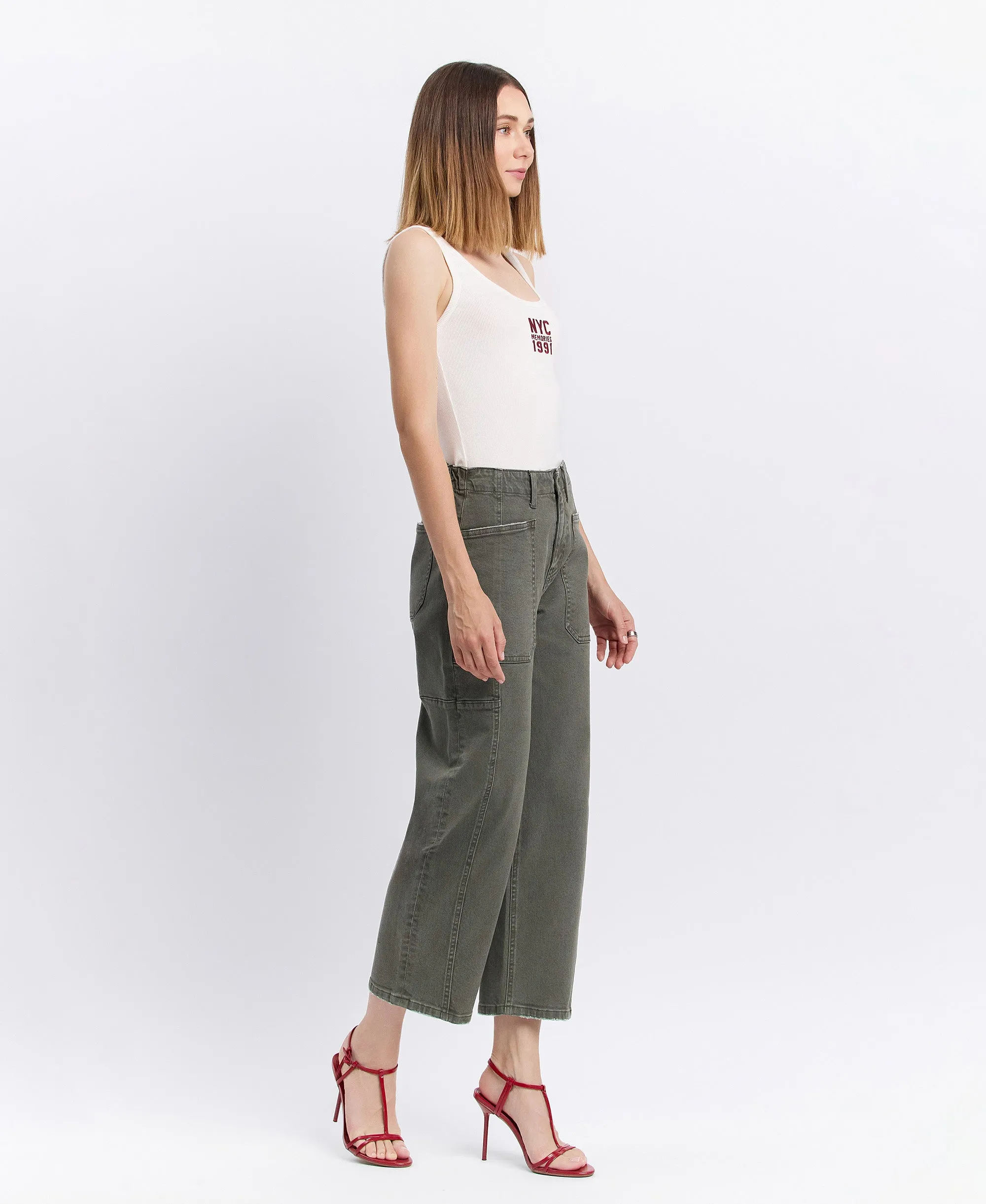 Deep Forrest - Super High Rise Elastic Band Barrel Leg Jeans