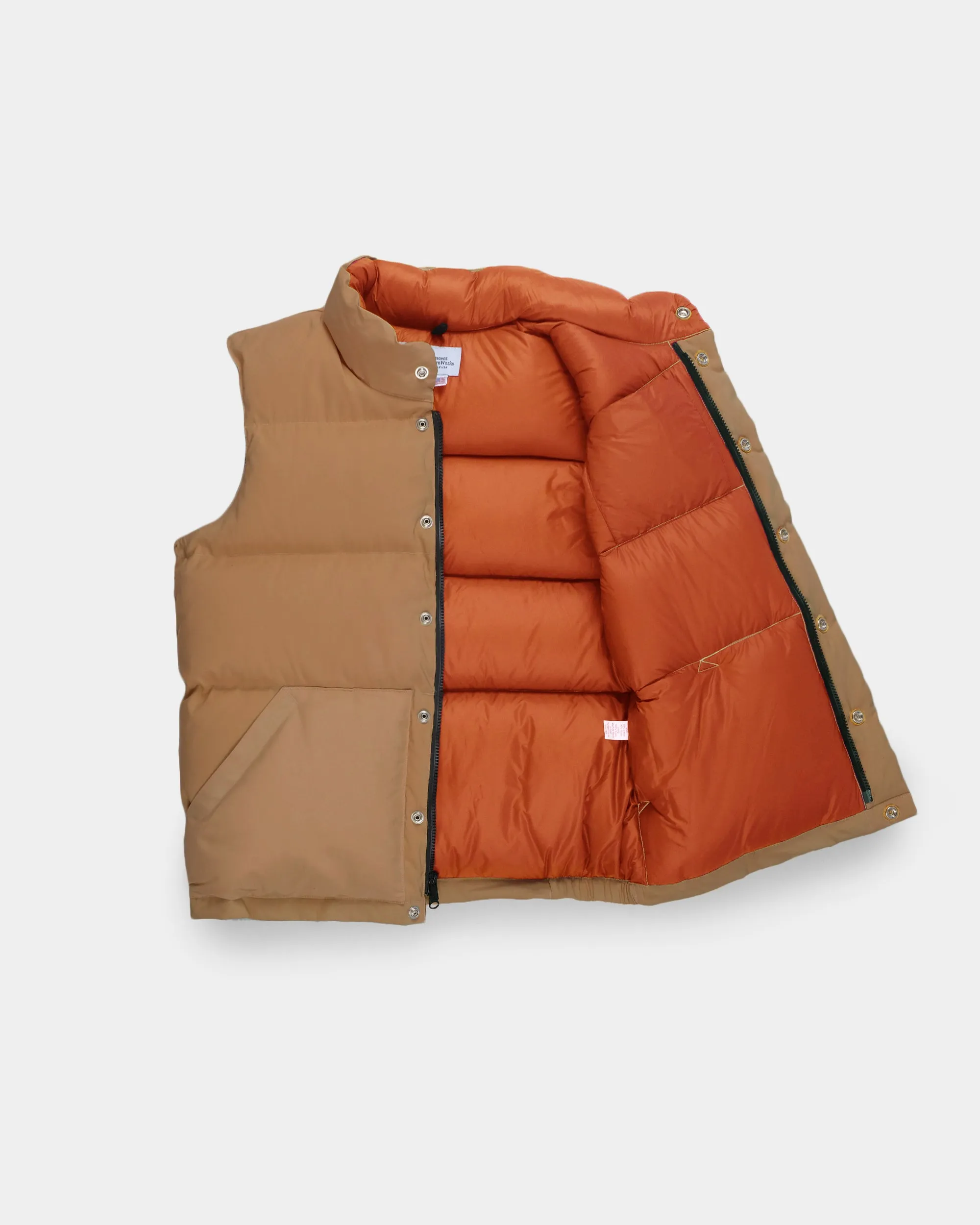 Down Italian Vest - Tan & Rust