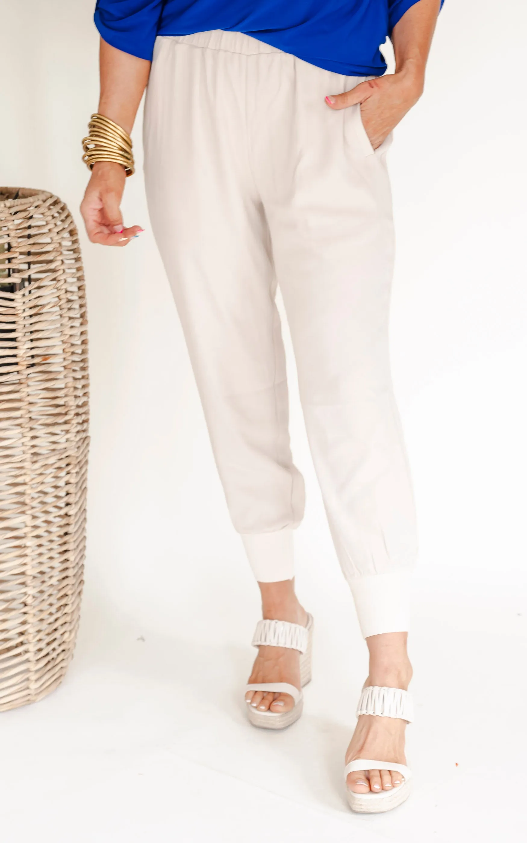 Dress them Up High Waisted Solid Woven Joggers - Final Sale