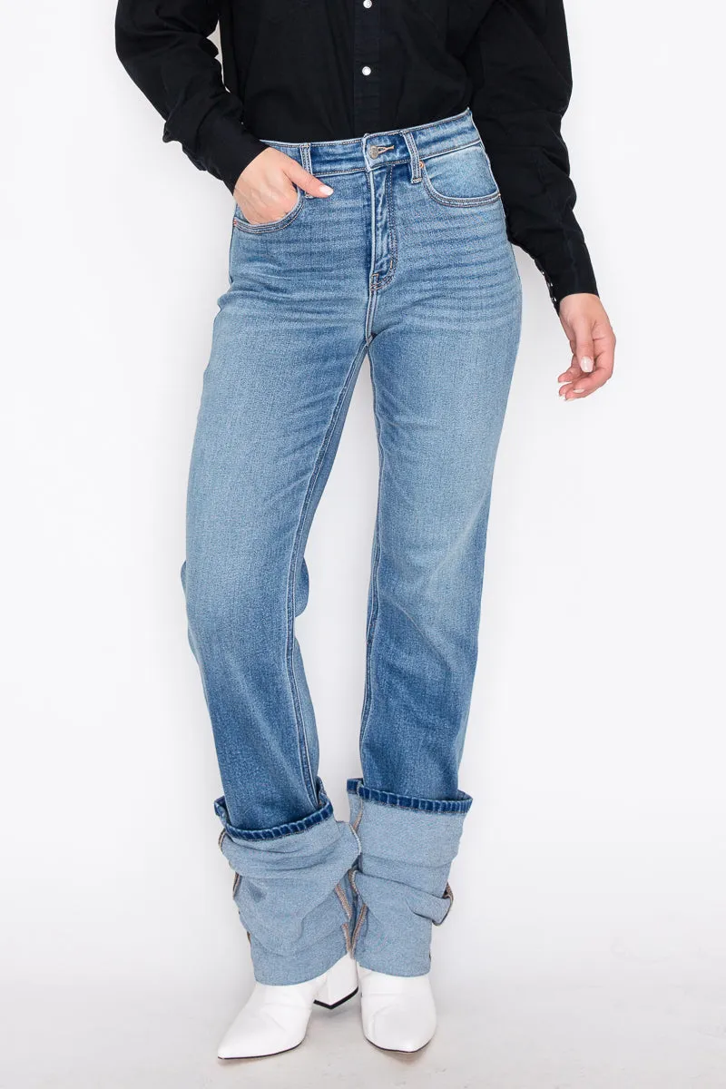 ECO Friendly Seraphina Cuff Detailing Straight Leg Jeans