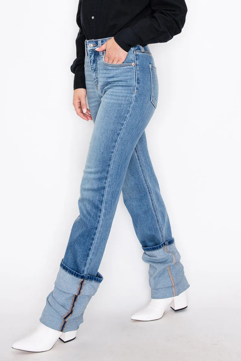 ECO Friendly Seraphina Cuff Detailing Straight Leg Jeans