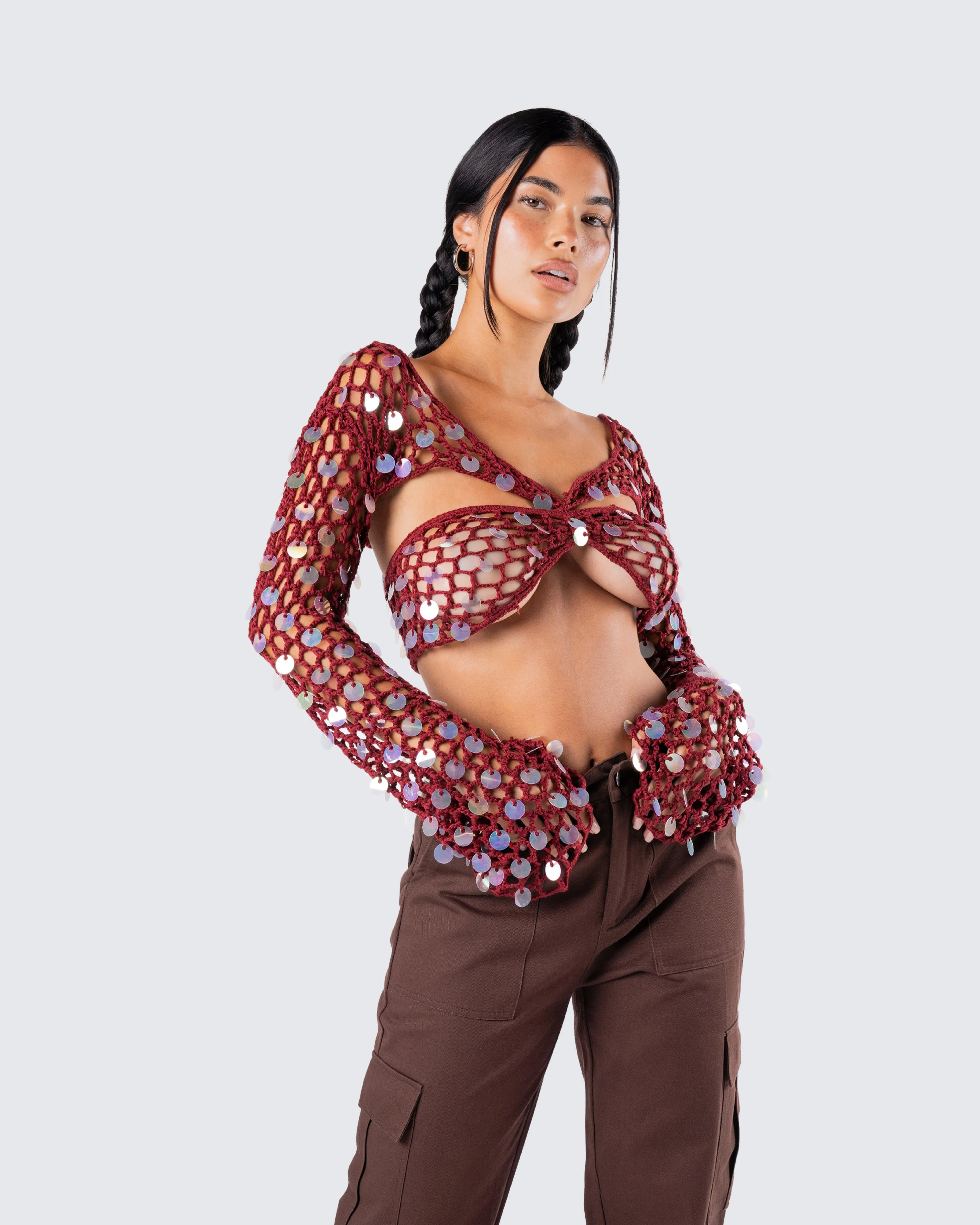 Ellery Maroon Crochet Top