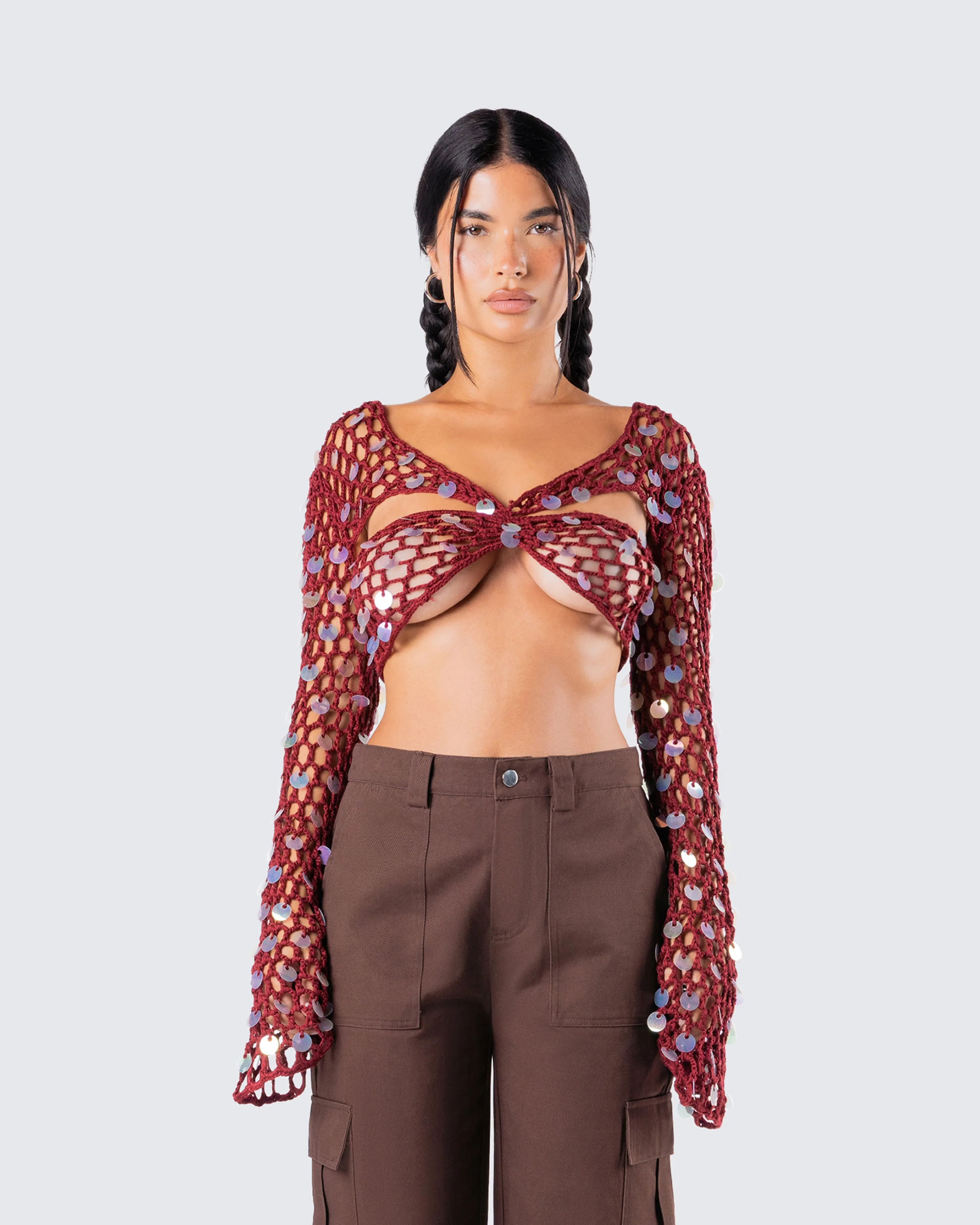 Ellery Maroon Crochet Top